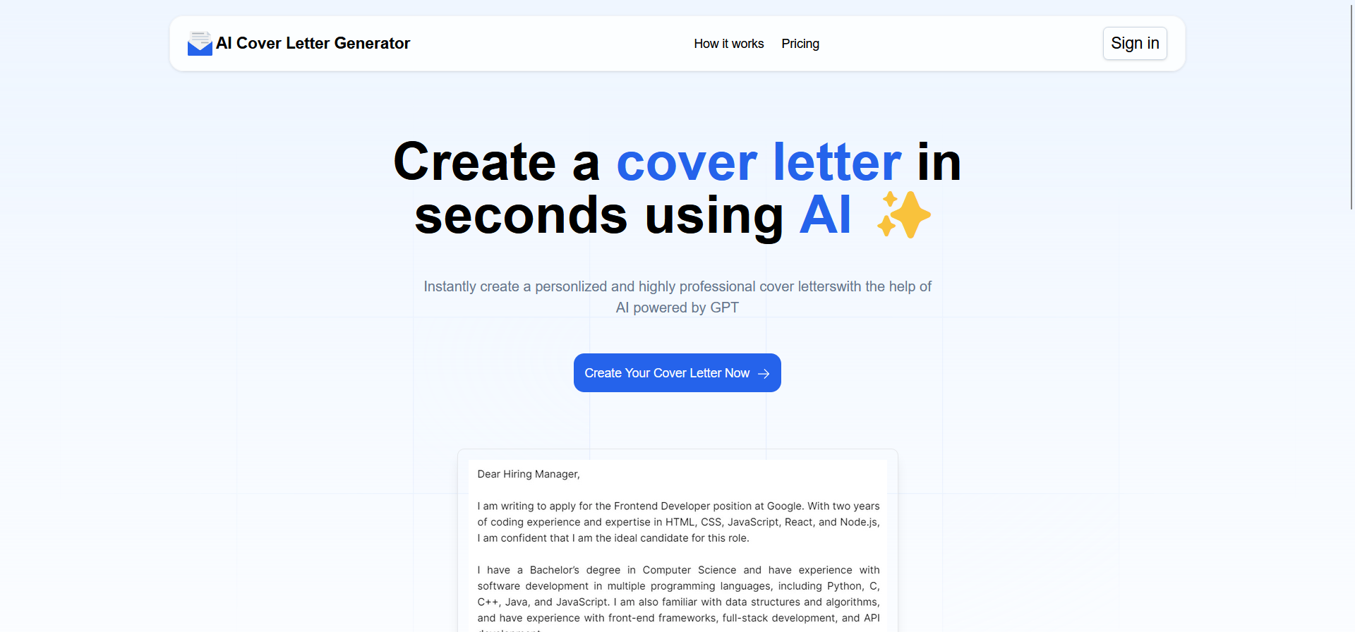 AI Cover Letter Generator featured