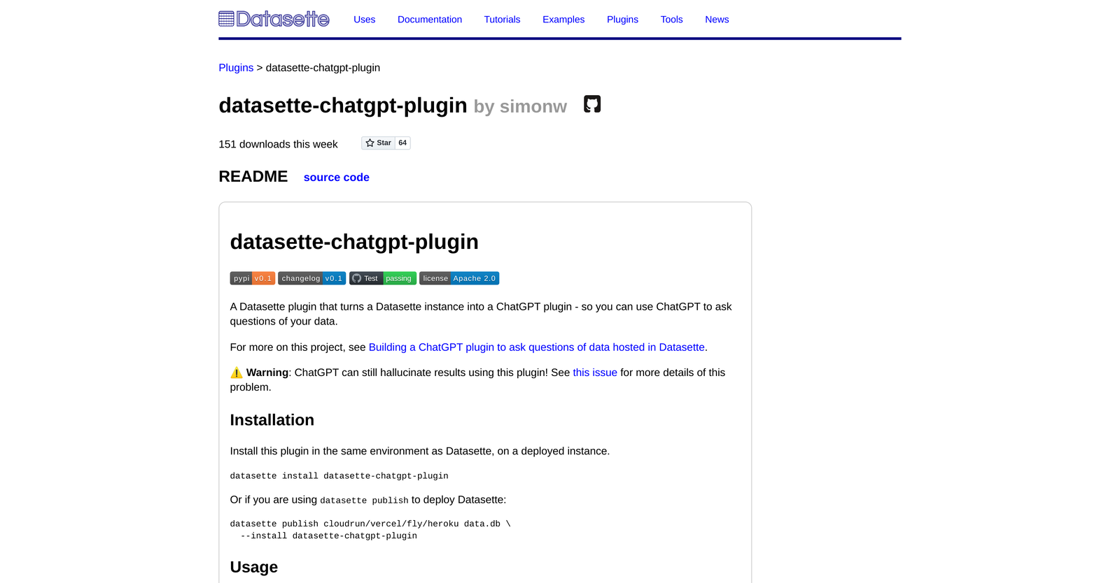 Datasette ChatGPT plugin